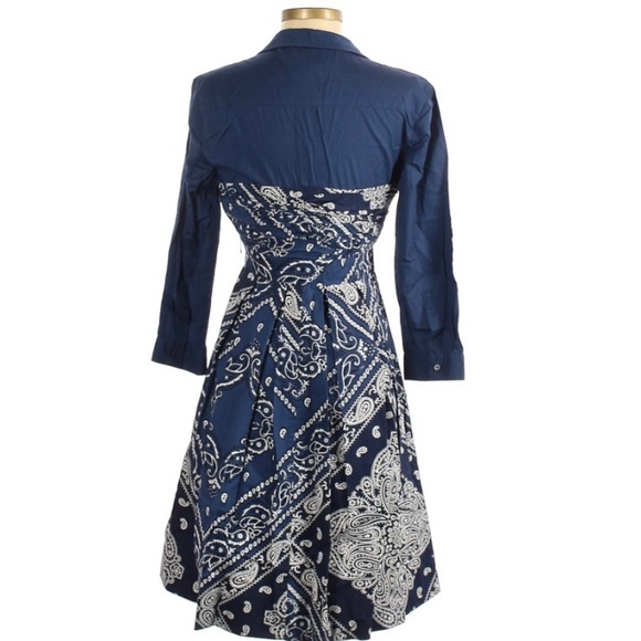 Anthropologie | Holding Horses Blue Dress Bandana Print Fit N Flare Size 0 NWT - Picture 2 of 6
